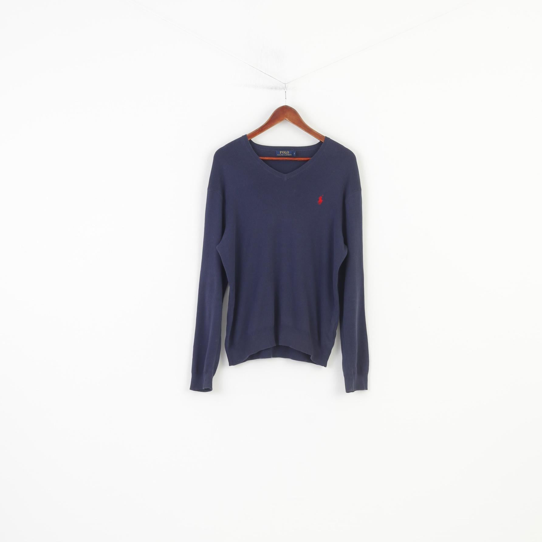 Polo Ralph Lauren Men M Jumper V Neck Prima Cotton Navy Classic Top