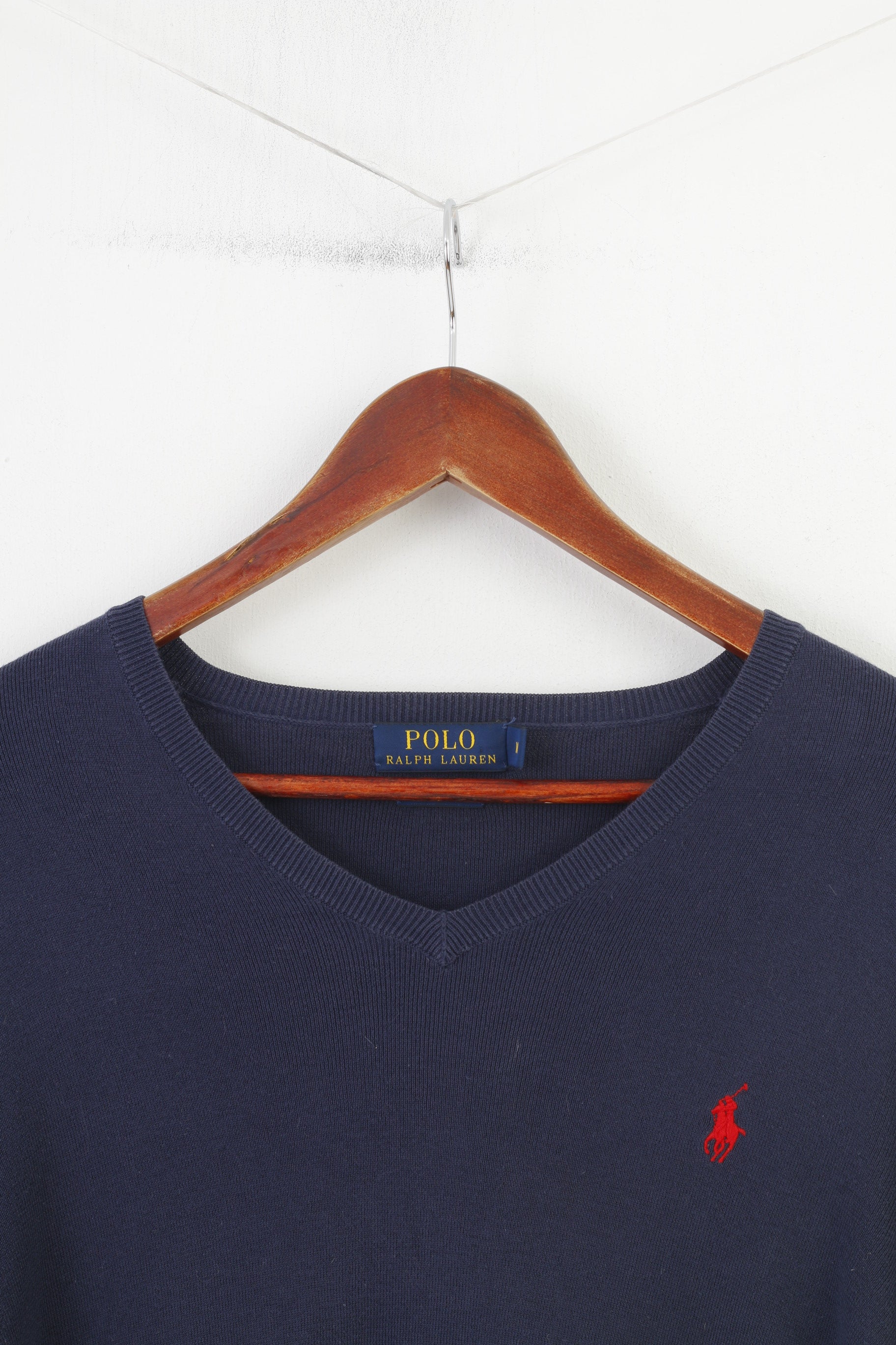 Polo Ralph Lauren Men M Jumper V Neck Prima Cotton Navy Classic Top