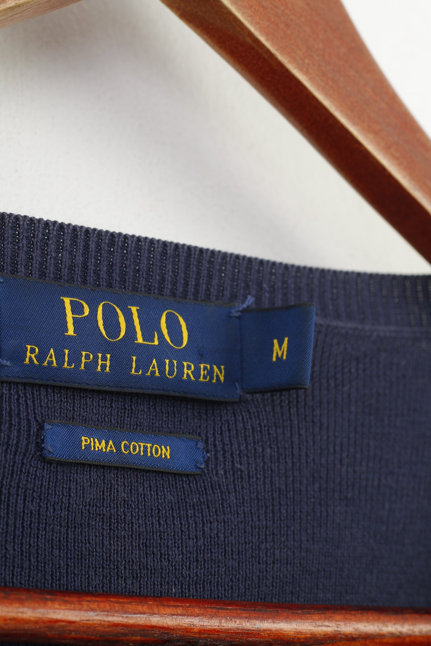 Polo Ralph Lauren Hommes M Jumper V Neck Prima Cotton Navy Top Classique