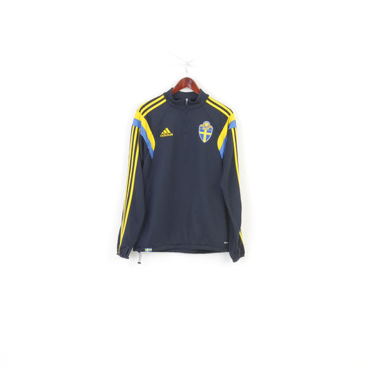 Adidas Men M Sweatshirt Sport Zip Neck Climacool Navy Fotboll SvFF Training 3 Stripes Vintage Top