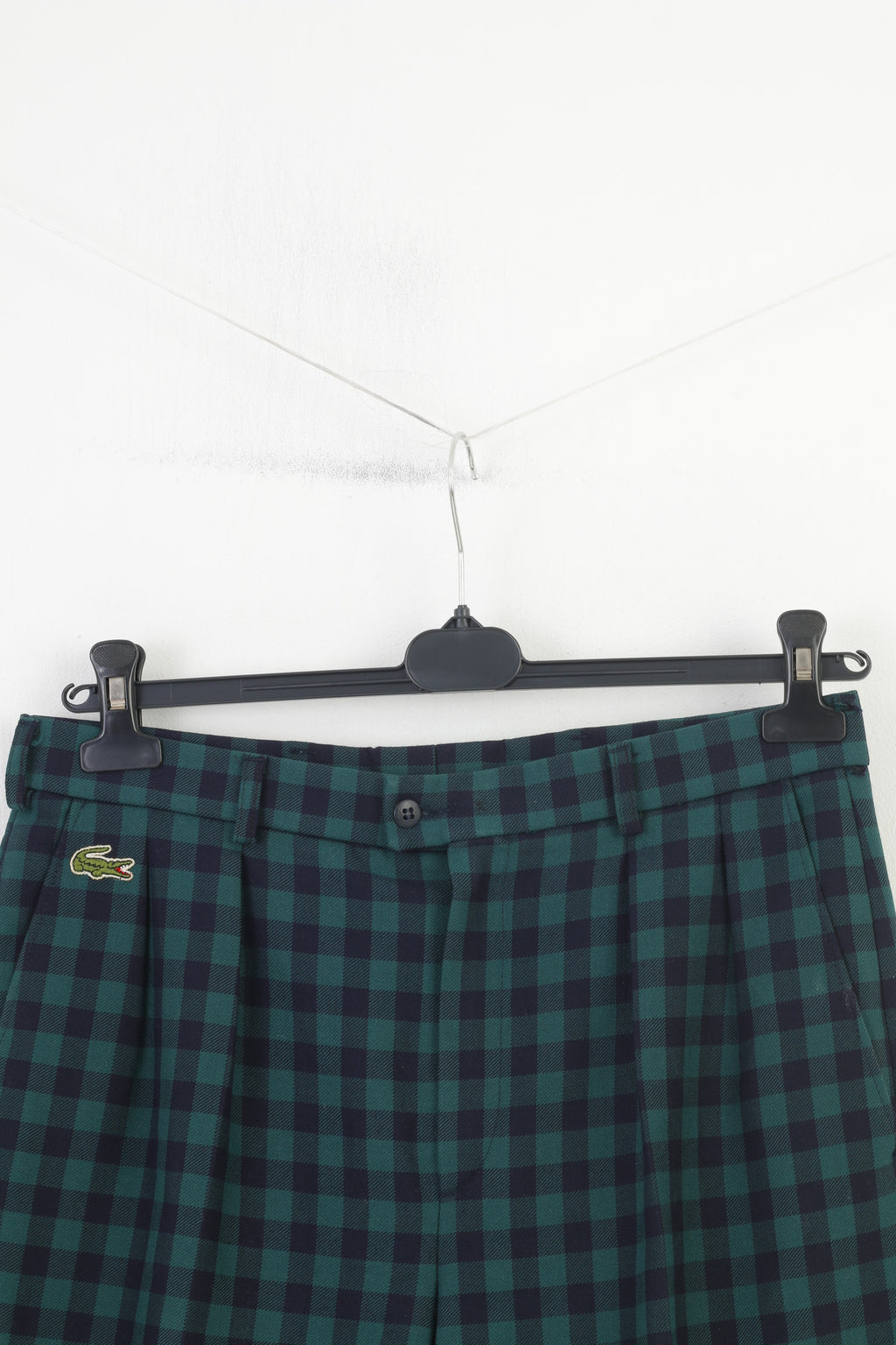 Chemise Lacoste Men 42 Trousers Checkered Green Elegant Classic Wool Pants