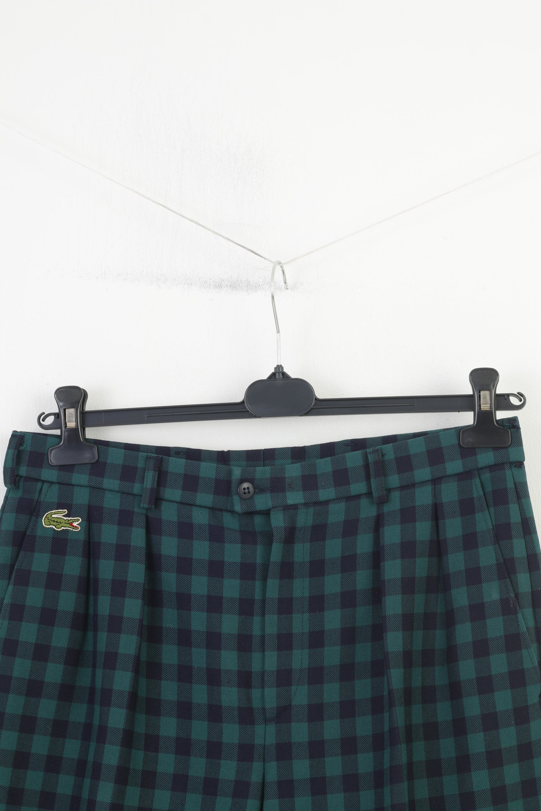 Chemise Lacoste Men 42 Trousers Checkered Green Elegant Classic Wool Pants