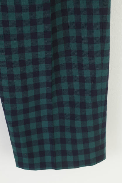 Chemise Lacoste Men 42 Trousers Checkered Green Elegant Classic Wool Pants