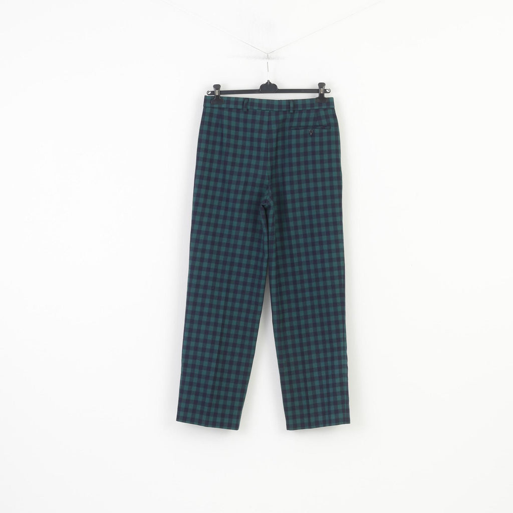 Chemise Lacoste Men 42 Trousers Checkered Green Elegant Classic Wool Pants