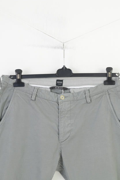 Hugo Boss Men 50 34 Trousers Grey Stretch Fit Cotton Classic Jeans Pants