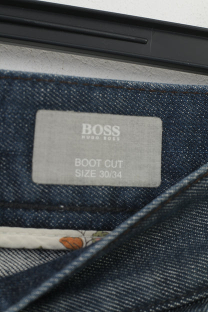 Hugo Boss Men 30 Trousers Blue Stretch  Cotton Classic Straight Low Waist Jeans Pants