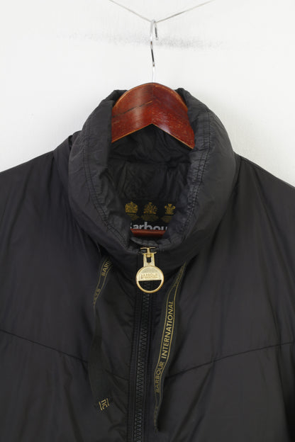 Barbour International Woman 12 38 M Veste noire rembourrée avec fermeture éclair complète en nylon imperméable