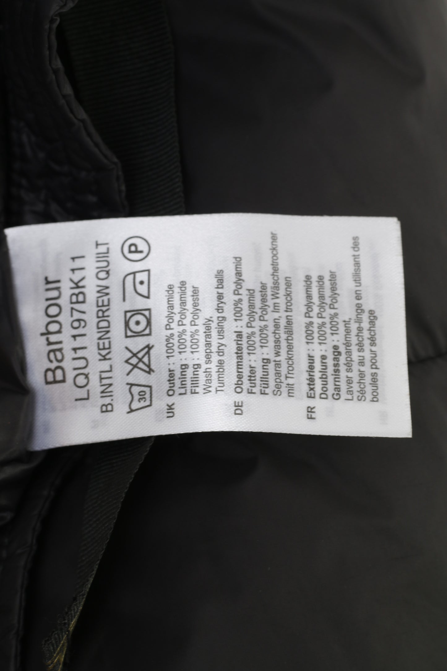 Barbour International Woman 12 38 M Veste noire rembourrée avec fermeture éclair complète en nylon imperméable