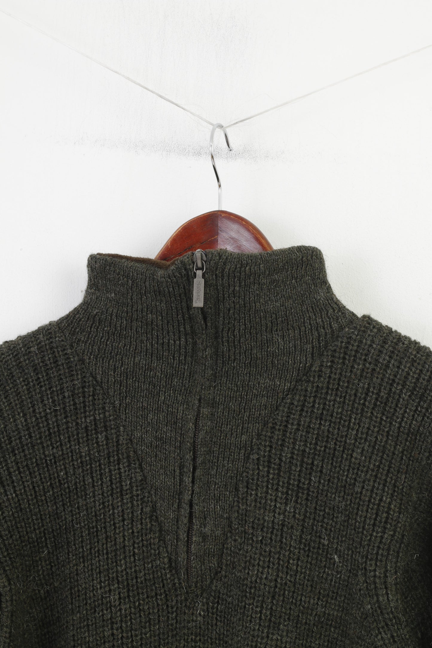 Barbour Uomo S Maglione con zip collo verde colletto in lana Vintage Scozia Top
