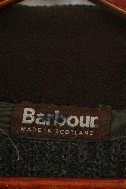 Barbour Uomo S Maglione con zip collo verde colletto in lana Vintage Scozia Top