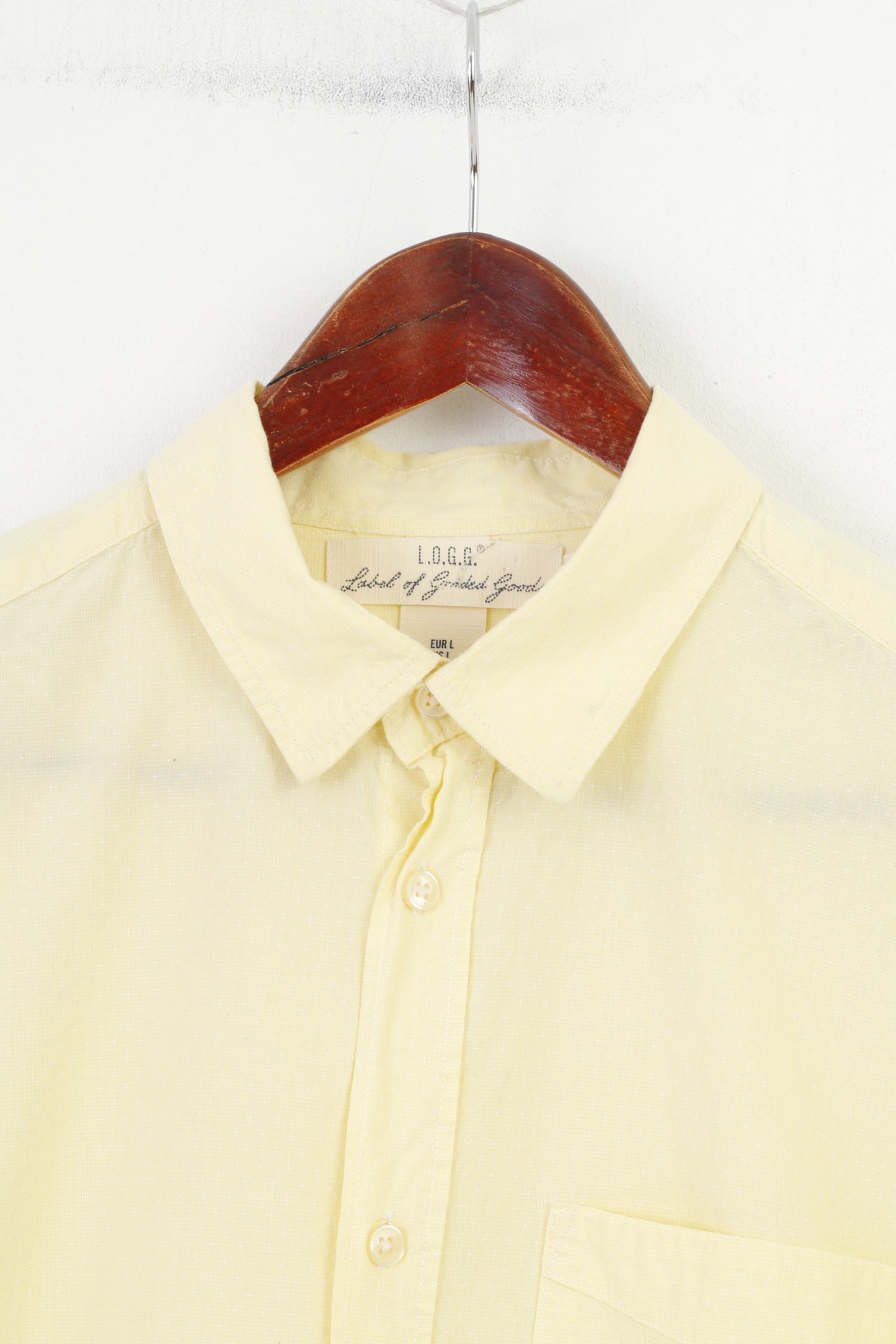 Camicia casual da uomo H&amp;M L, top giallo con colletto in cotone a maniche lunghe