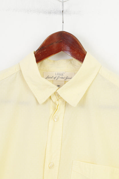 H&M Men L Casual Shirt Yellow Long Sleeve Cotton Collar Top