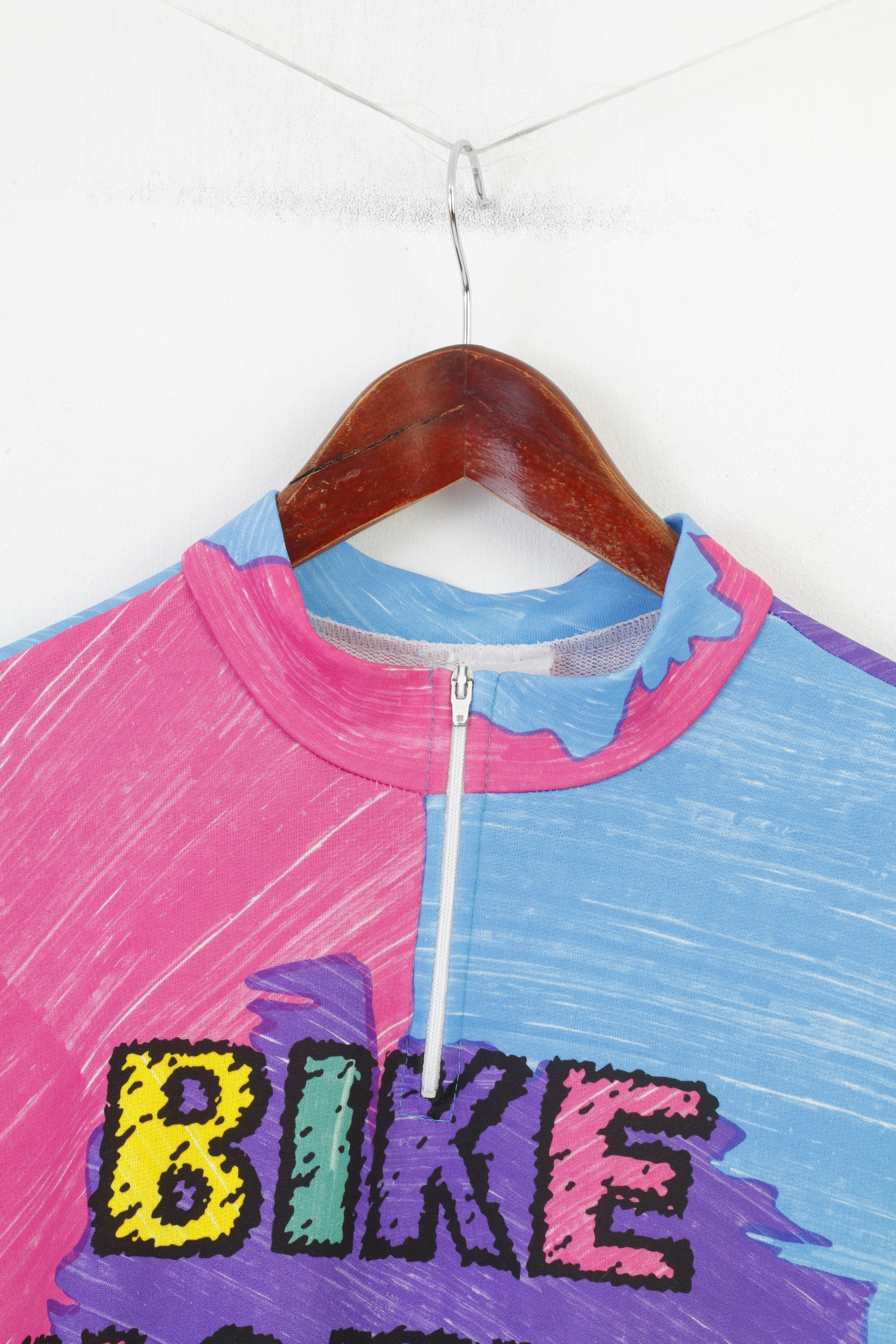 Maglia da ciclismo vintage da uomo L, collo con zip, tasche posteriori, note sulla bici, manica corta, sport, colore Muli, top vintage