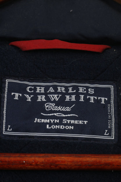 Charles Tyrwhitt Men L Jacket Navy Harrington Full Zipper Hood Padded Vintage Casual Top