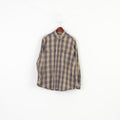Camel Active Men L Casual Shirt Checkered Long Sleeve Brown Collar Cotton Top