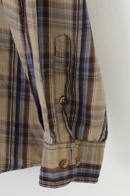 Camicia casual da uomo Camel Active L. Top in cotone a maniche lunghe a quadretti con colletto marrone