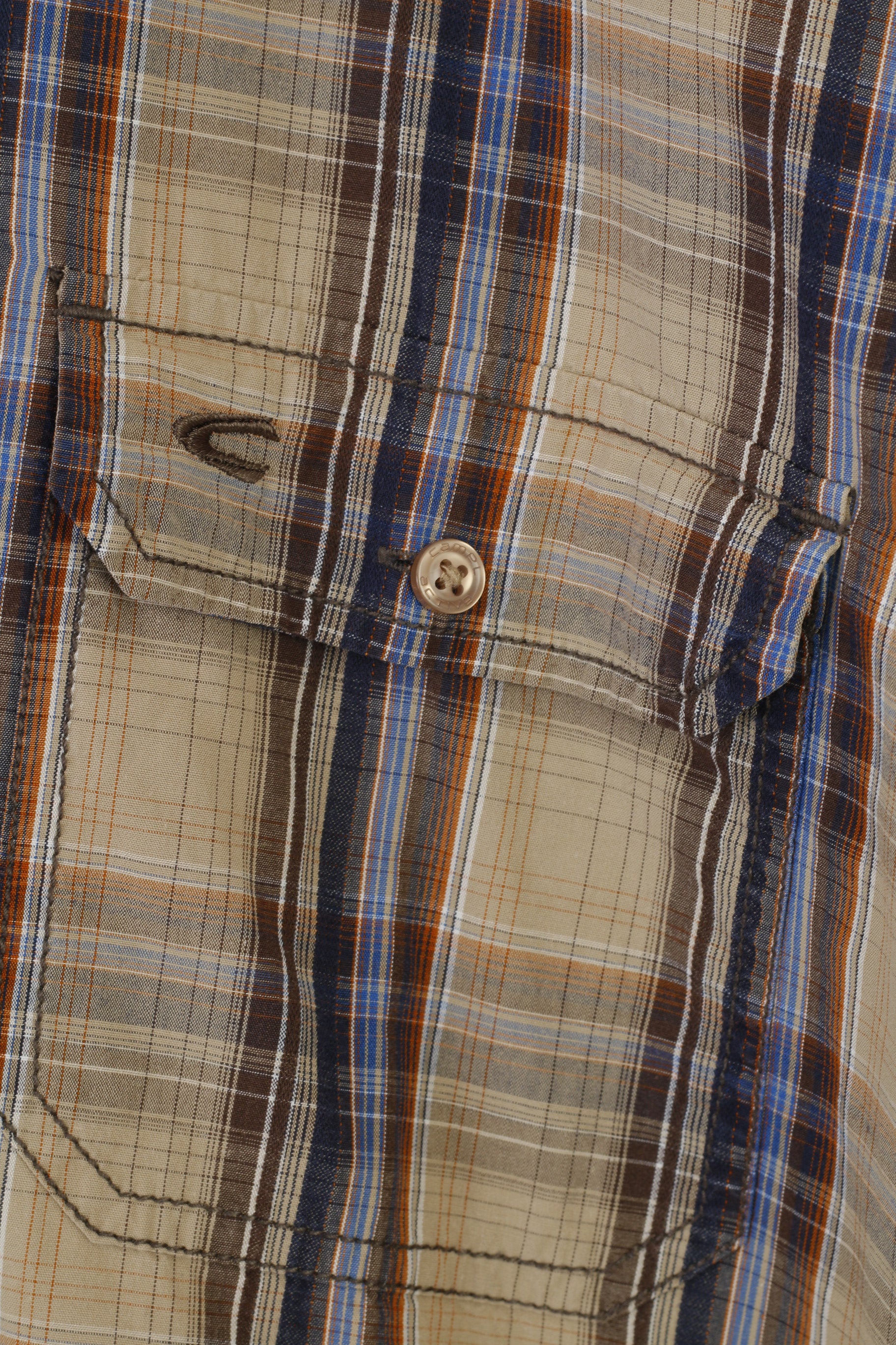 Camel Active Men L Casual Shirt Checkered Long Sleeve Brown Collar Cotton Top