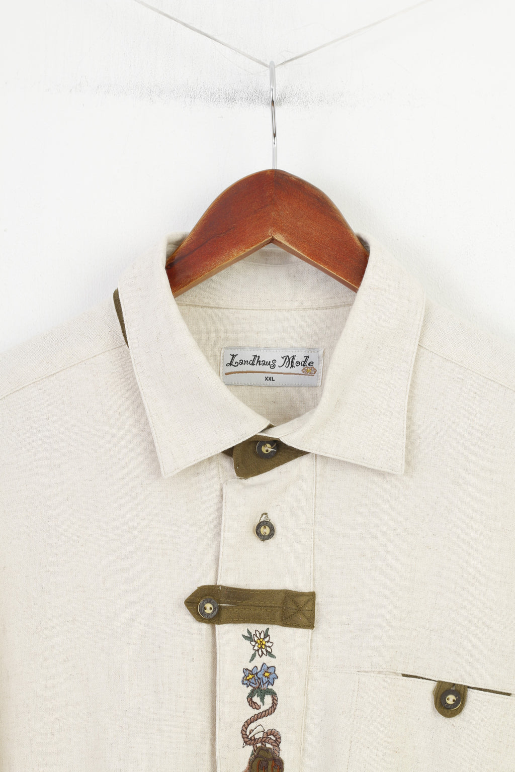 Landhaus Mode Camicia casual XXL da uomo in lino color crema Trachten manica corta vintage country