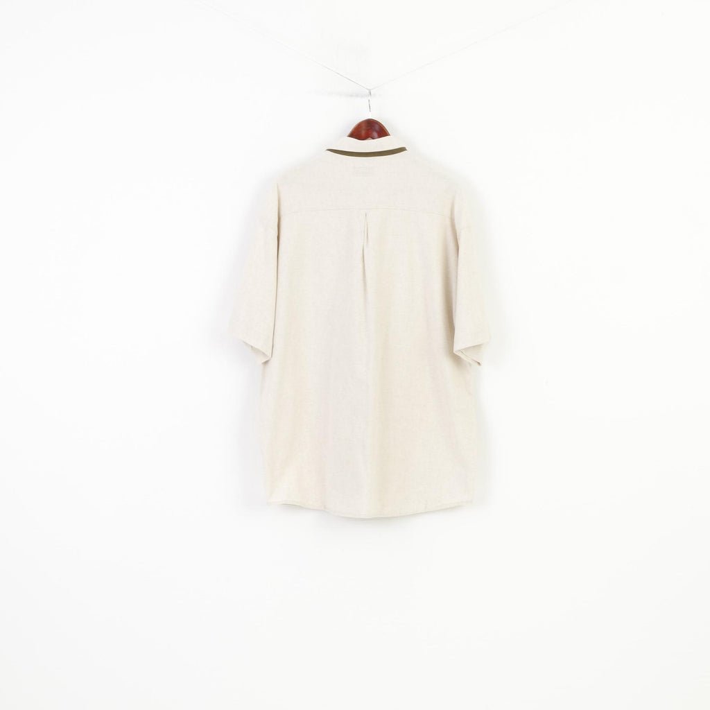 Landhaus Mode Camicia casual XXL da uomo in lino color crema Trachten manica corta vintage country