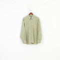 Jean Chatel Men L Casual Shirt Long Sleeve Green Collar Classic Top