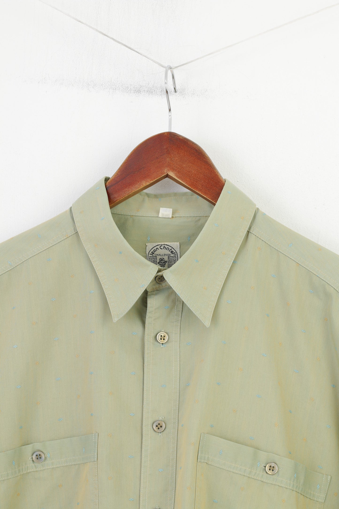 Jean Chatel Camicia casual da uomo L Top a maniche lunghe vintage in cotone verde a maniche lunghe