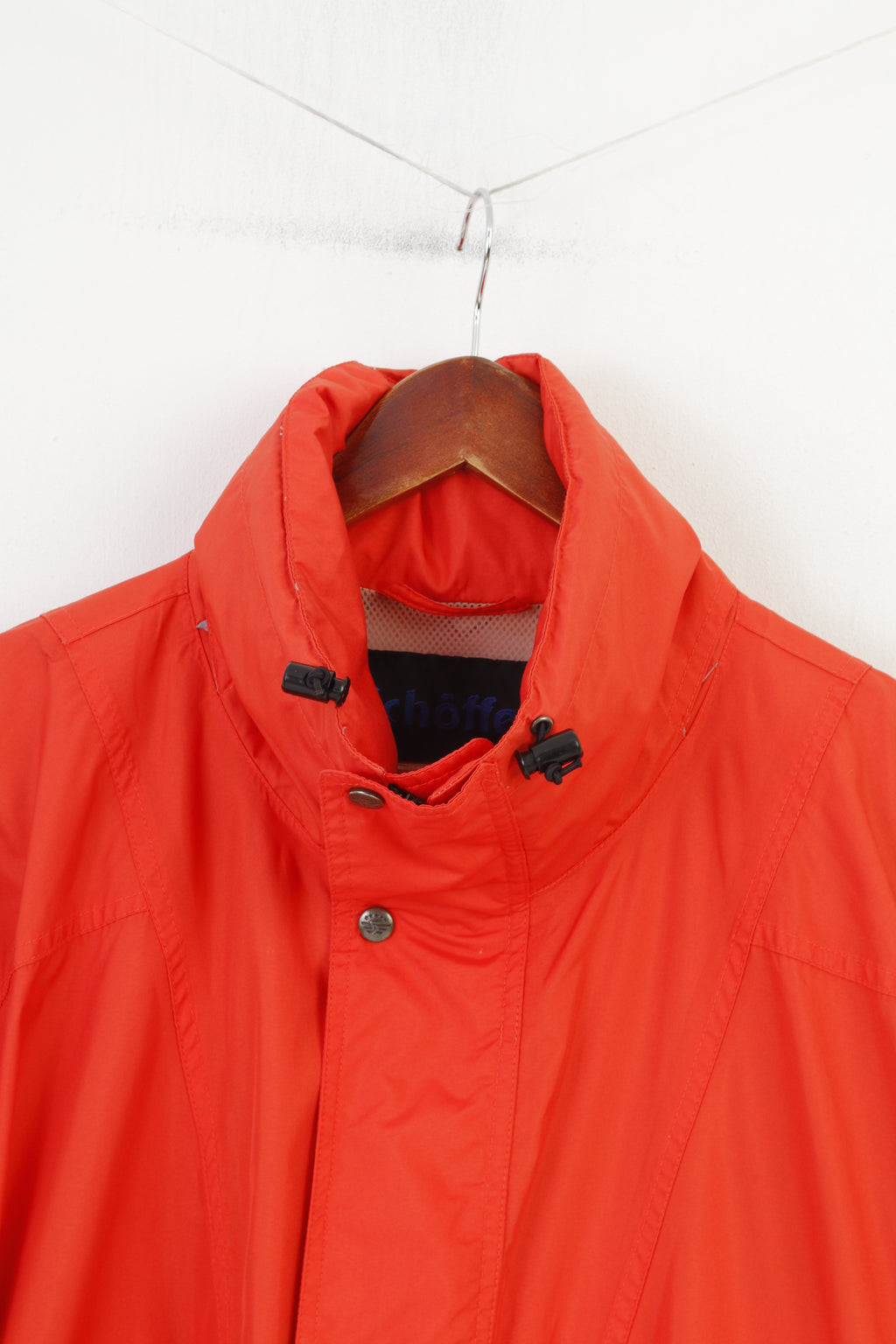 Schoffel Men L Jacket Orange Outdoor Lightweight Hidden Hood Full Zipper  Vintage Top