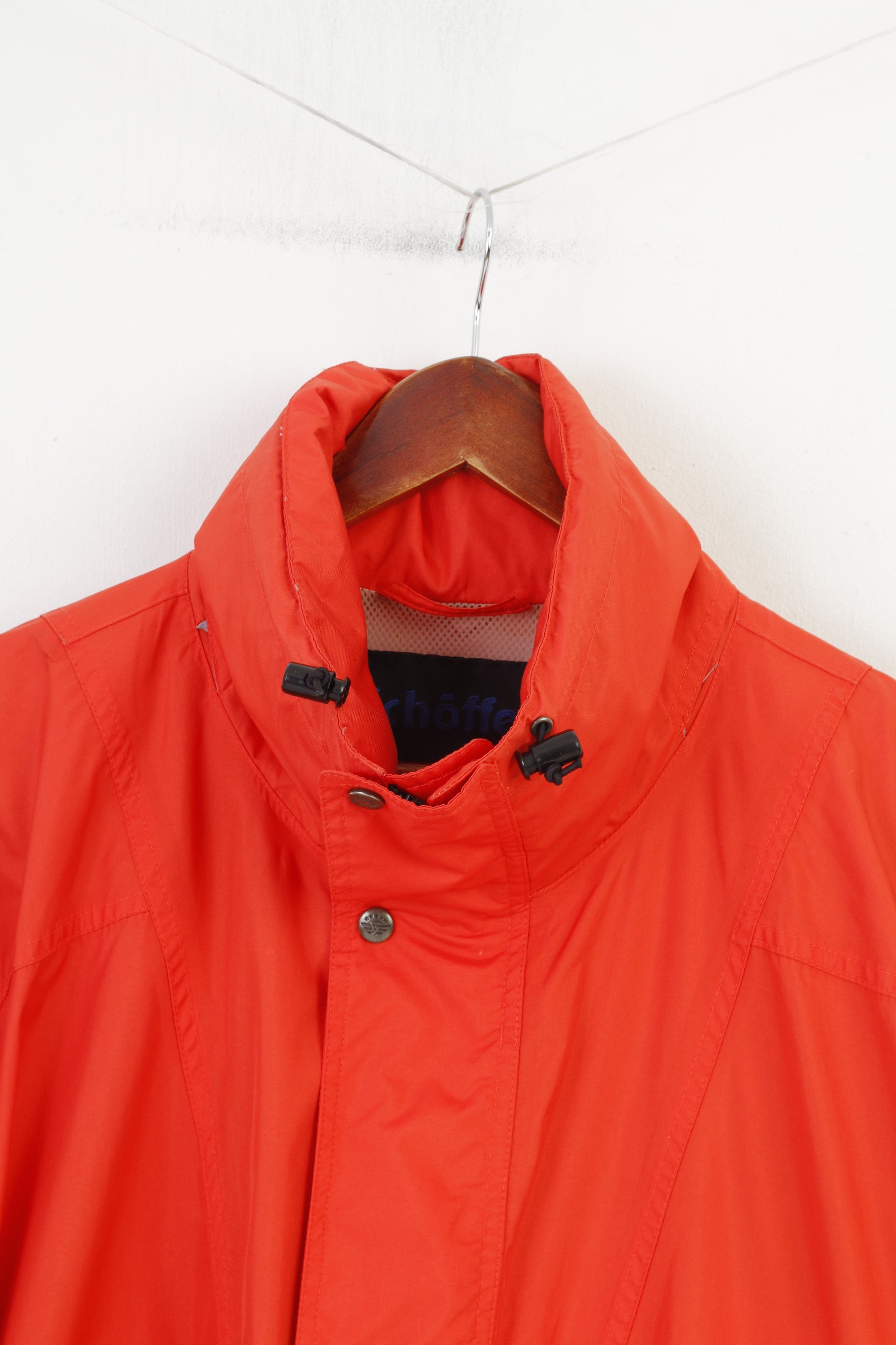 Schoffel Men L Jacket Orange Outdoor Lightweight Hidden Hood Full Zipper  Vintage Top