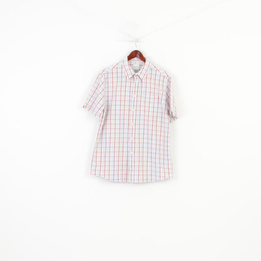 Samuel Windsor Men L Casual Shirt Checkered Short Sleeve Collar White Classic Cotton Top