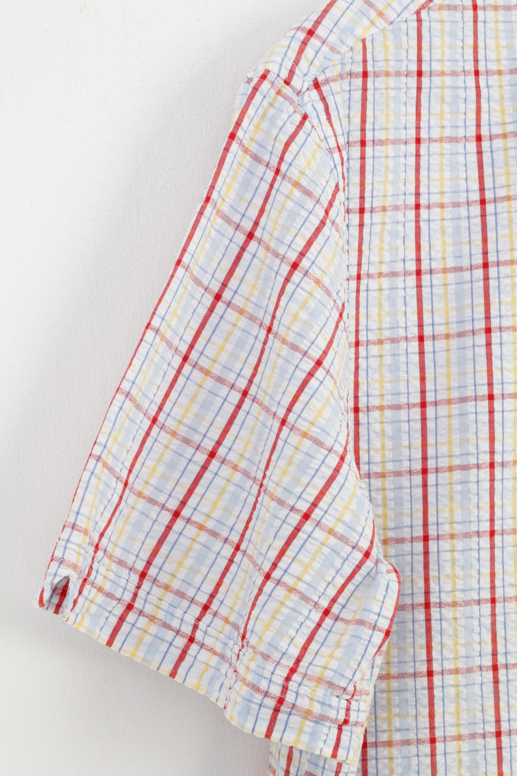 Samuel Windsor Men L Casual Shirt Checkered Short Sleeve Collar White Classic Cotton Top