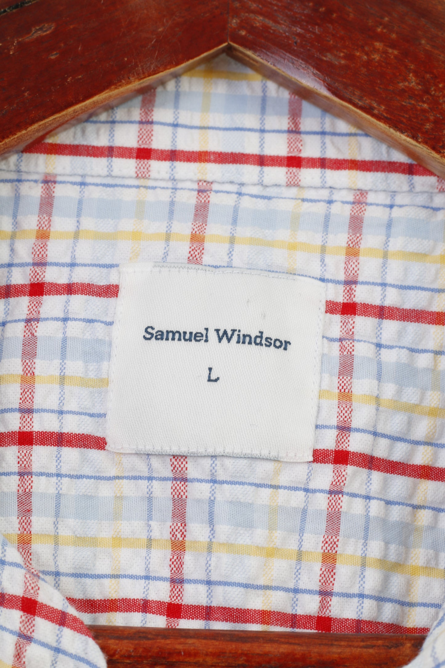 Samuel Windsor Uomo L Camicia casual a quadretti Colletto a maniche corte Top classico in cotone bianco