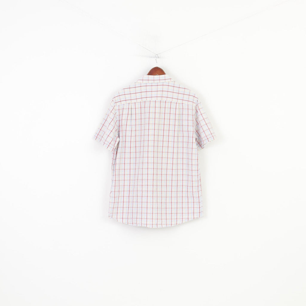 Samuel Windsor Men L Casual Shirt Checkered Short Sleeve Collar White Classic Cotton Top