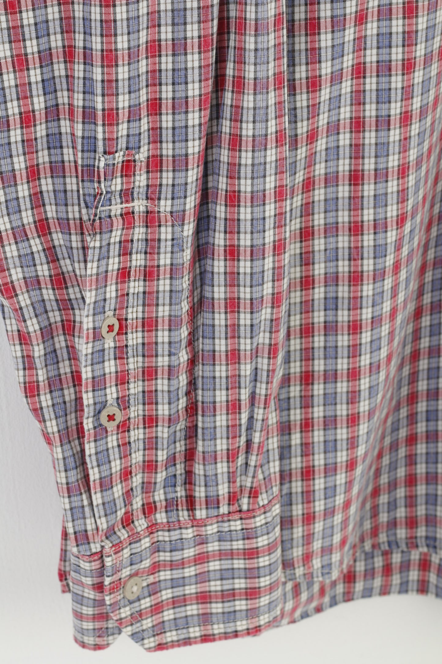 Camicia casual Marlboro Classics da uomo XL Top vintage in cotone slim fit a quadretti in cotone bordeaux