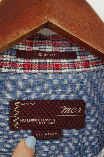 Camicia casual Marlboro Classics da uomo XL Top vintage in cotone slim fit a quadretti in cotone bordeaux