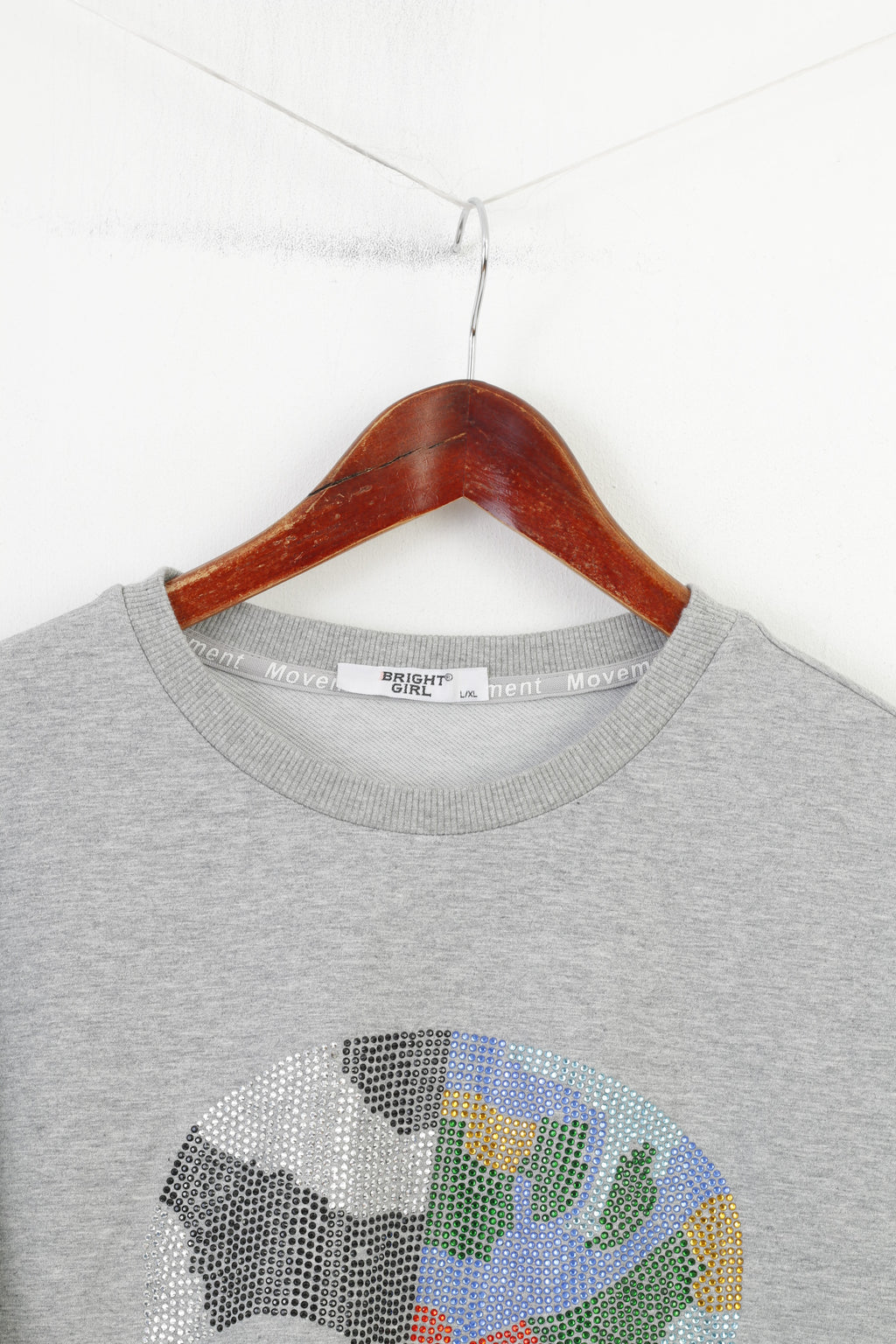 Bright Girl Femme L Chemise Gris Coton Manches Longues Paillettes Crâne Graphique Fermeture Éclair Chemisier En Coton