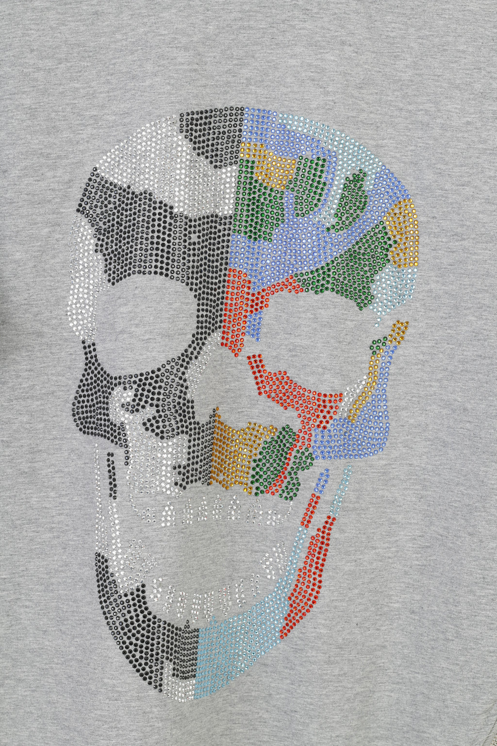 Bright Girl Femme L Chemise Gris Coton Manches Longues Paillettes Crâne Graphique Fermeture Éclair Chemisier En Coton