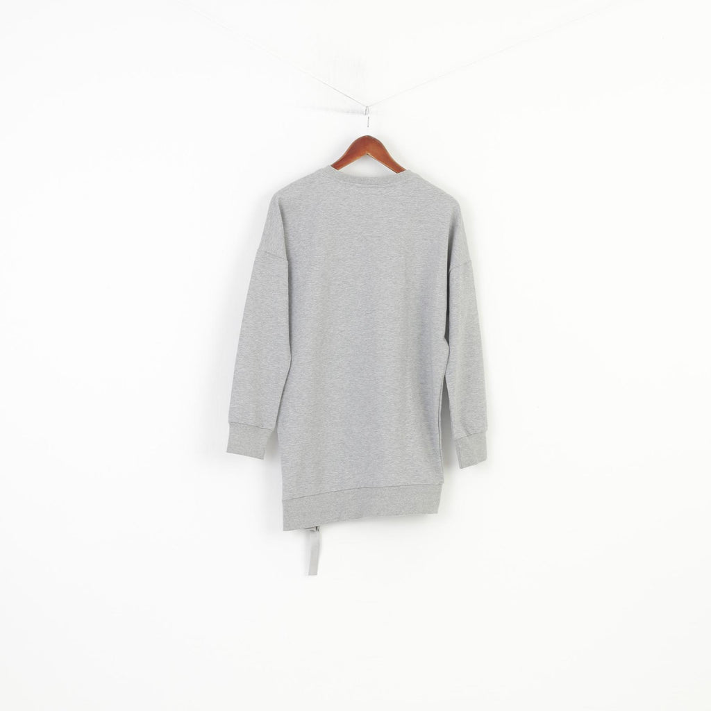 Bright Girl Femme L Chemise Gris Coton Manches Longues Paillettes Crâne Graphique Fermeture Éclair Chemisier En Coton