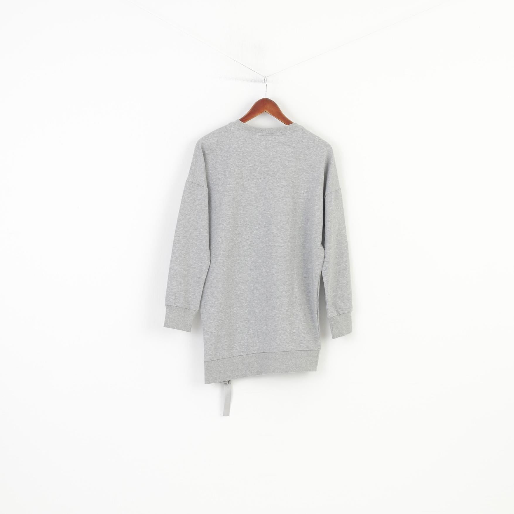 Bright Girl Femme L Chemise Gris Coton Manches Longues Paillettes Crâne Graphique Fermeture Éclair Chemisier En Coton