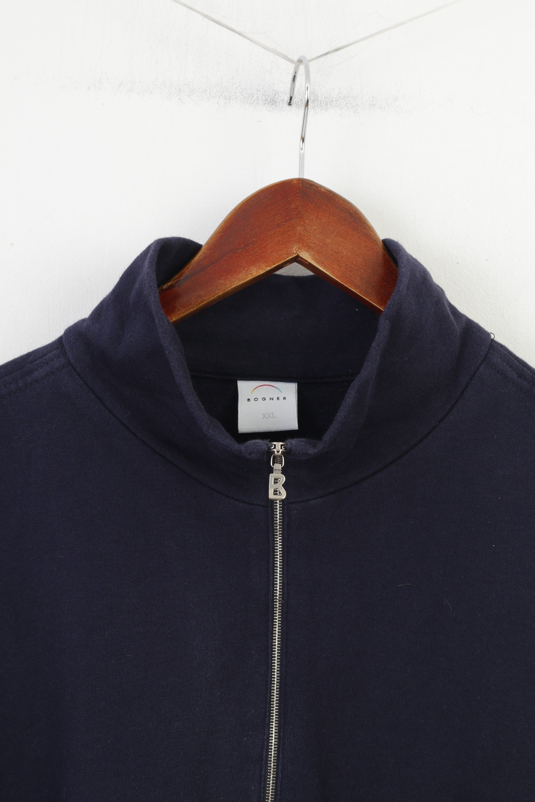 Bogner Men XXL Shirt Navy Cotton Longsleeve Zip Neck Vintage 90s Sport Pocket Top