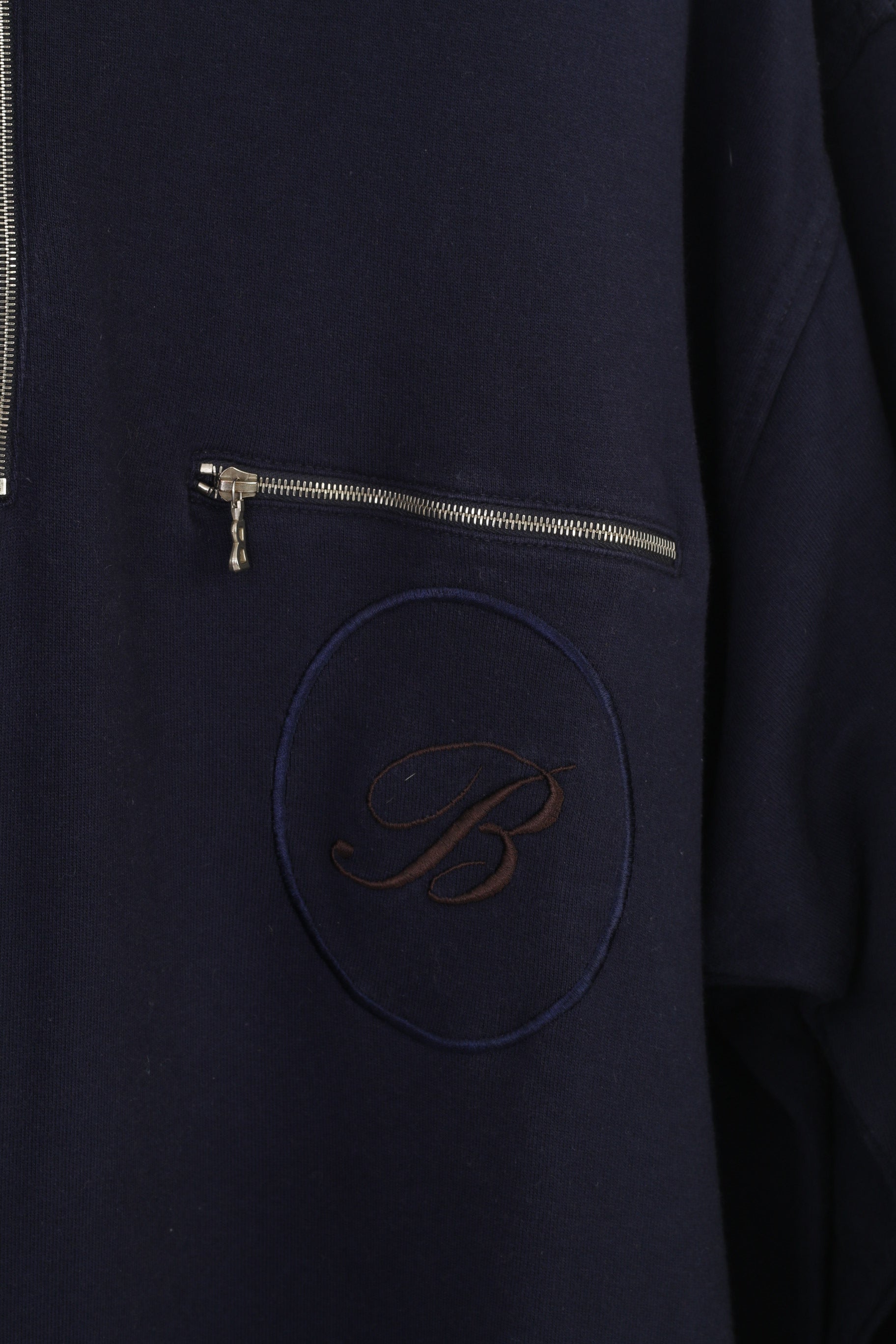 Bogner Men XXL Shirt Navy Cotton Longsleeve Zip Neck Vintage 90s Sport Pocket Top