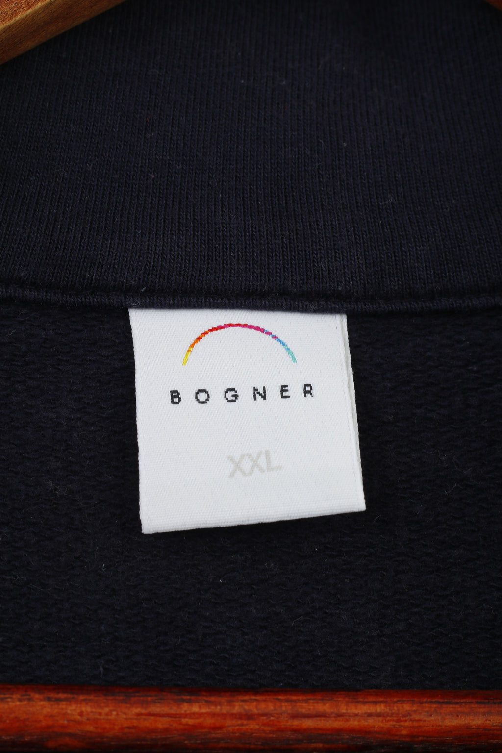 Bogner Men XXL Shirt Navy Cotton Longsleeve Zip Neck Vintage 90s Sport Pocket Top