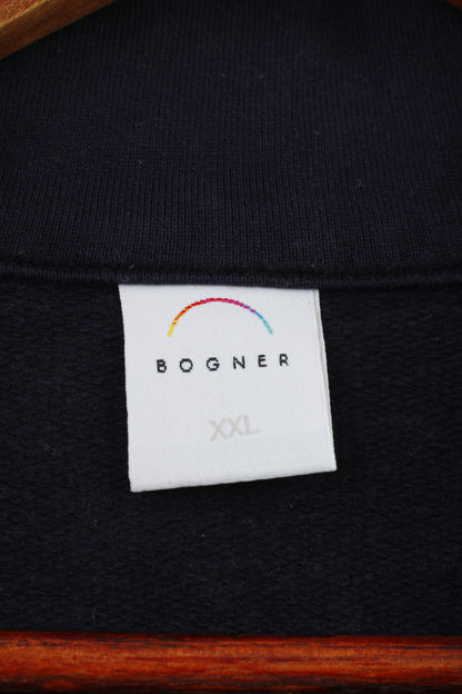 Bogner Chemise XXL pour homme en coton bleu marine à manches longues et col zippé vintage années 90 avec poche de sport