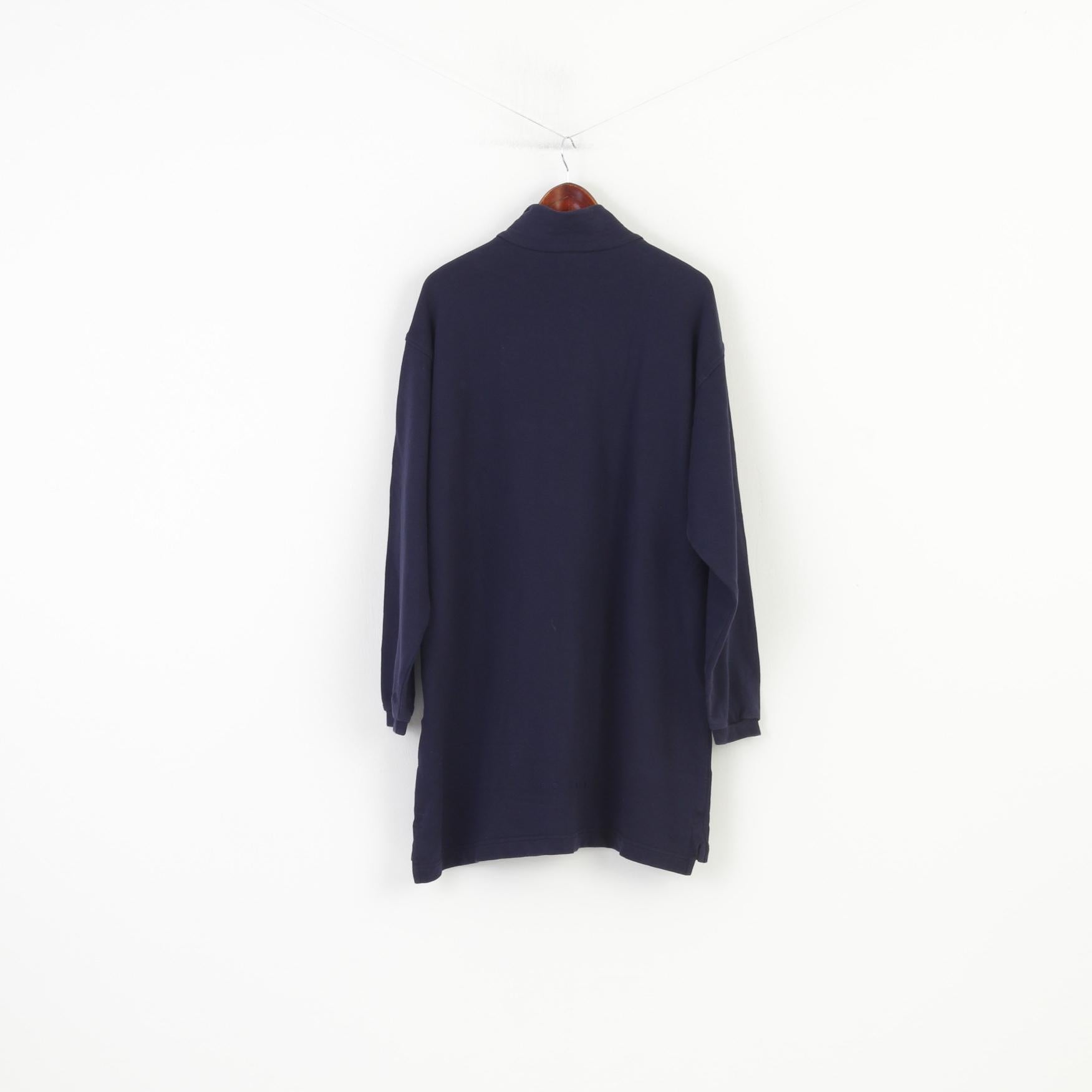 Bogner Men XXL Shirt Navy Cotton Longsleeve Zip Neck Vintage 90s Sport Pocket Top