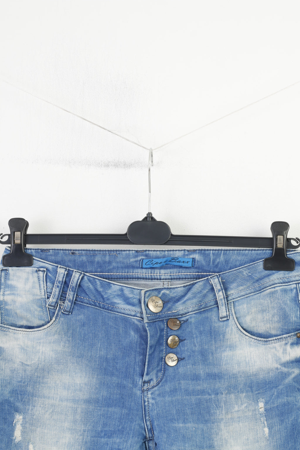 Cipo & Baxx Woman 30 Trousers Jeans Blue Ripped Cotton Low Waist Pants