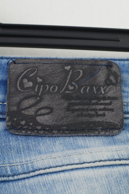 Cipo &amp; Baxx Woman 30 Pantalon Jeans Pantalon Taille Basse En Coton Déchiré Bleu