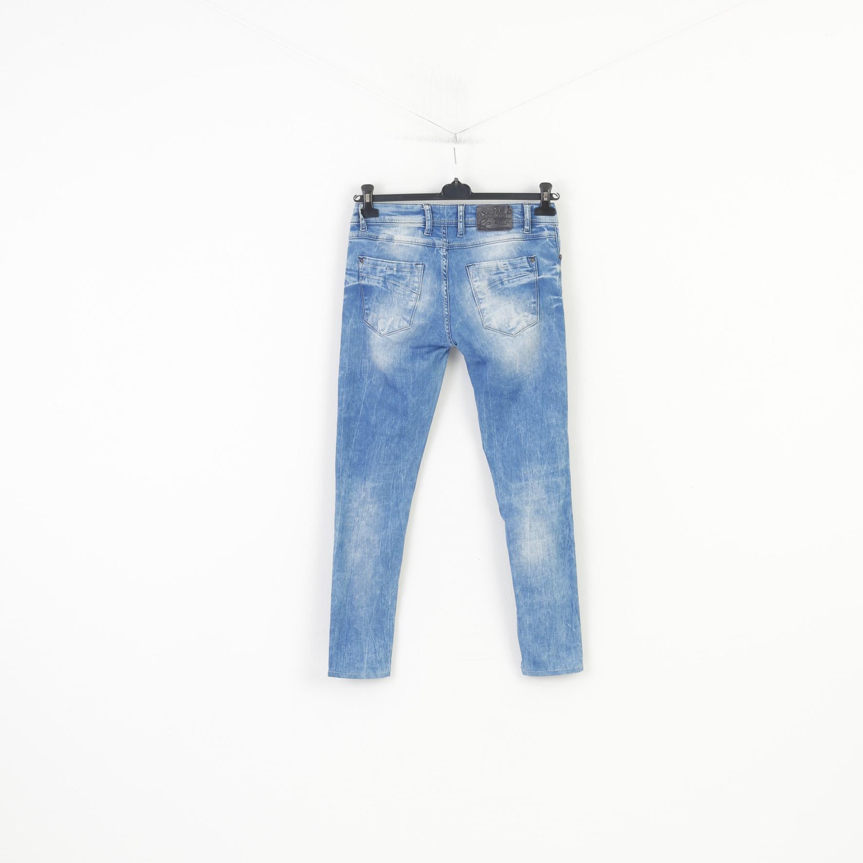 Cipo & Baxx Woman 30 Trousers Jeans Blue Ripped Cotton Low Waist Pants
