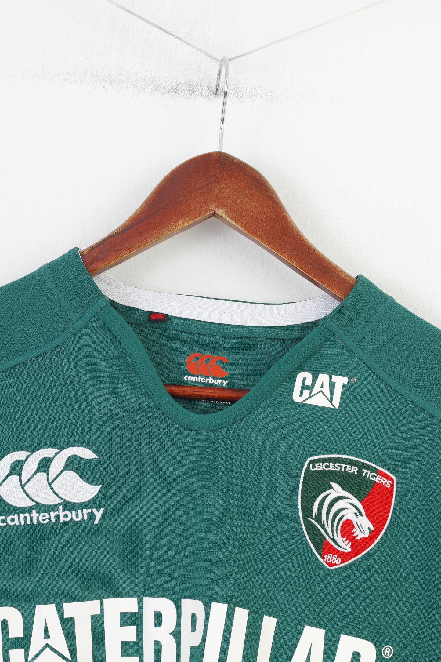 Canterbury Uomo M T-shirt Verde Sport Training Vintage Leicester Tigers 1880 CAT Top