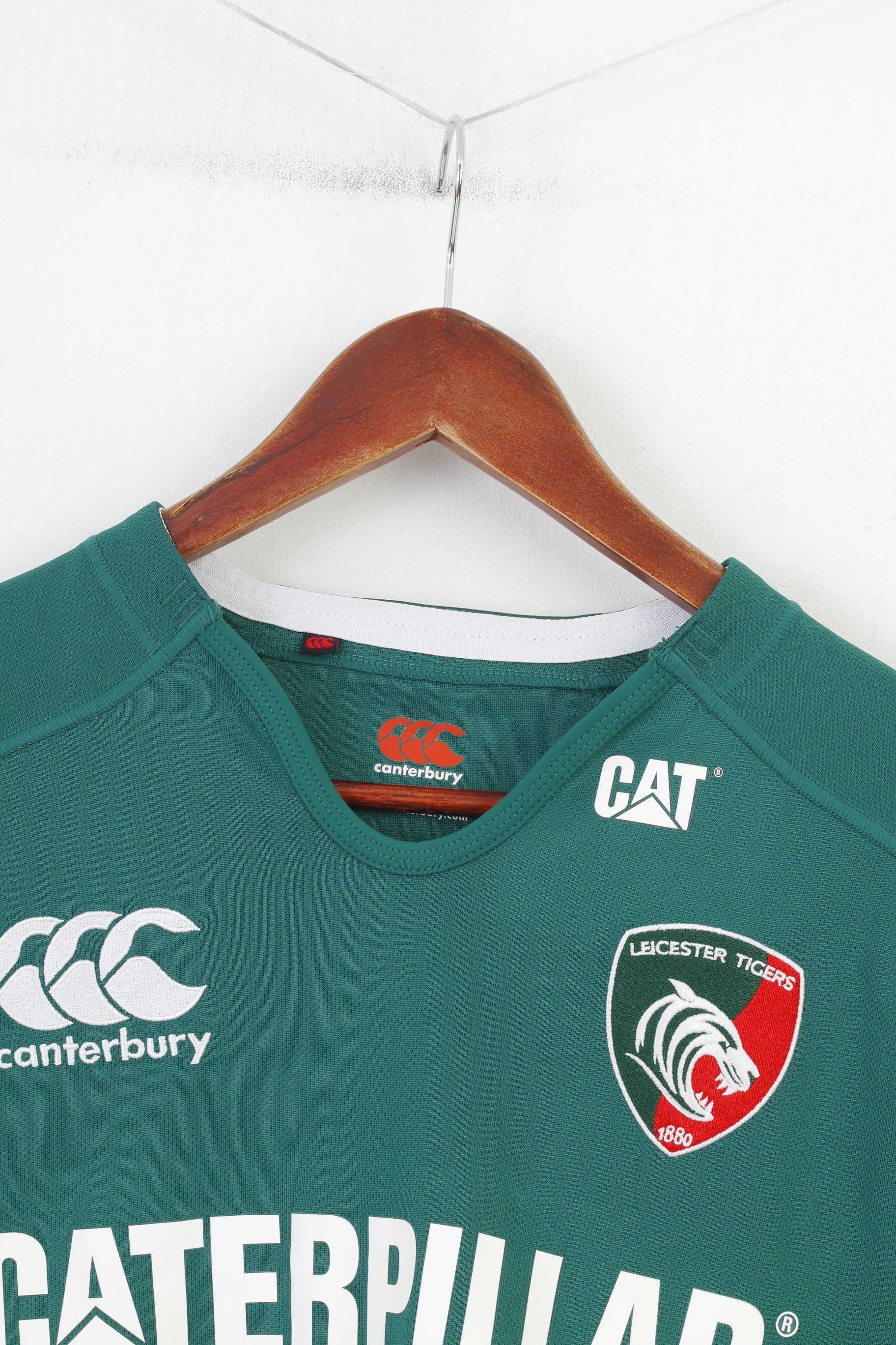 Canterbury Men M T-Shirt Green Sport Training Vintage Leicester Tigers 1880 CAT Top