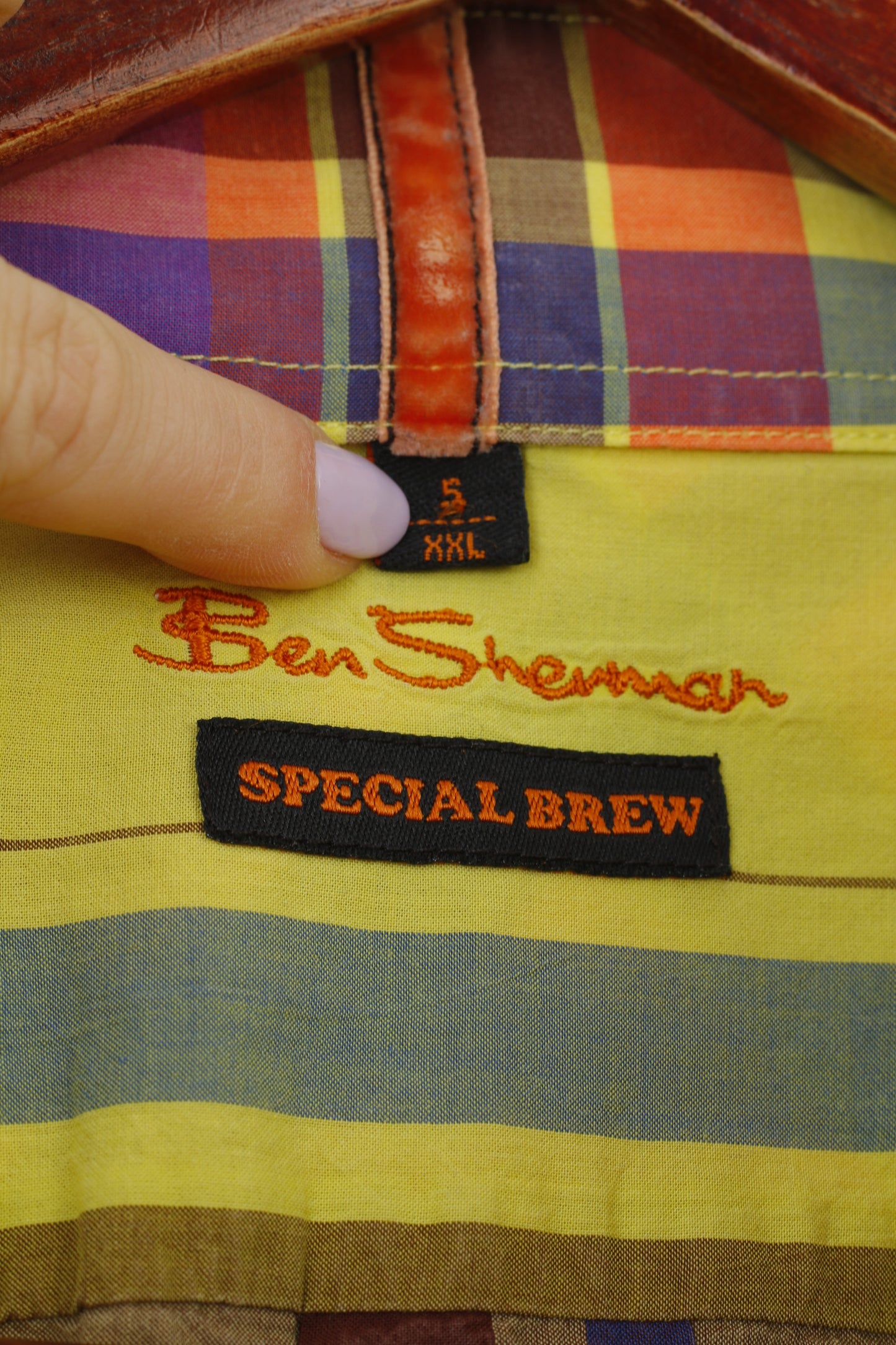 Ben Sherman Men XXL Casual Shirt Yellow Checkered Special Brew Long Sleeve Cotton Top