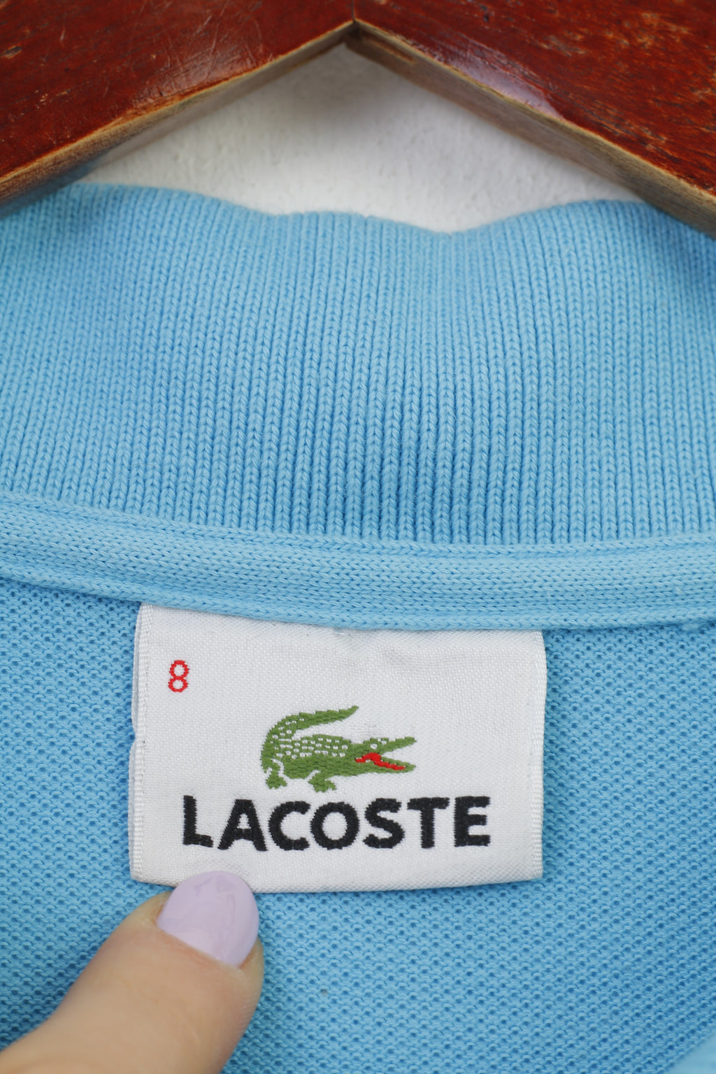 Polo Lacoste da uomo 8 XL blu a maniche corte colletto in cotone vintage