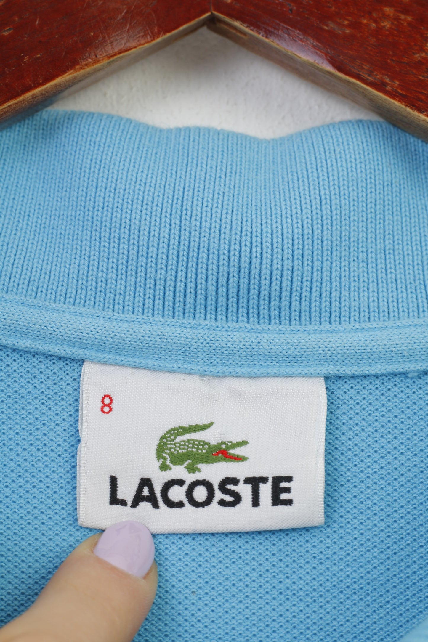 Polo Lacoste da uomo 8 XL blu a maniche corte colletto in cotone vintage